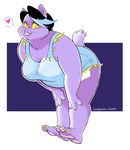  &lt;3 breasts cat catty_(undertale) chubby cleavage clothed clothing ear_piercing feline female fur hair looking_at_viewer mammal multicolored_hair overweight paws piercing purple_fur simple_background solo tarajenkins tongue tongue_out two_tone_hair undertale video_games 