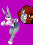  2015 anthro avian backsack balls big_breasts bird breasts bugs_bunny butt cleavage clothed clothing daffy_duck dickgirl duck erection humanoid_penis intersex jaynatorburudragon lagomorph looney_tunes male mammal penis penis_backwards rabbit warner_brothers 