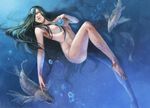  air_bubble akakokko_(niro_azarashi) areola_slip areolae black_hair bubble diving fish full_body hair_over_breasts hair_over_one_eye hunter_x_hunter jewelry long_hair nude palm_siberia parted_lips red_eyes scales solo swimming toned underwater very_long_hair 