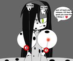  1066_number_plate_earrings anthro big_breasts black_hair breasts canine dalmatian dog green_eyes hair hairband hedgedog love mammal nipples nude number_3_balls penis smirk sonic_(series) sonic_fan_character spots veronica 