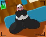  anthro anus balls bear blush camera_view embarrassed erection eyes_closed jakewoolson2014 male mammal nude panda panda_(character) penis precum recording solo spread_legs spreading thick_thighs we_bare_bears 