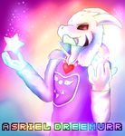  2015 anthro asriel_dreemurr black_sclera body_hair caprine clothing fur goat horn long_ears looking_at_viewer male mammal robe seiken solo star tongue tongue_out undertale video_games white_fur 