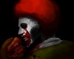  blood food hamburger horror_(theme) looking_back male_focus mcdonald's parody red_hair resident_evil ronald_mcdonald solo takamako what zombie 