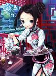  black_hair blue_eyes blush china_dress chinadress chinese_clothes dress food original smile 
