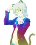  animal_ears black_eyes blazer cat_ears cat_tail frown gradient jacket kyouno_rhythmy paw_pose school_uniform short_hair silver_hair solo tail tokimeki_memorial tokimeki_memorial_4 