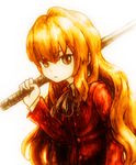  aisaka_taiga bad_id bad_pixiv_id bokken brown_eyes brown_hair feral_lemma highres long_hair school_uniform solo sword toradora! very_long_hair weapon wooden_sword 