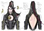  bayonetta bayonetta_(character) black_hair concept_art glasses green_eyes long_hair mole mole_under_mouth official_art shimazaki_mari translation_request very_long_hair 