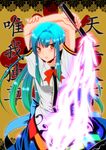  blue_hair bow bowtie hinanawi_tenshi irusu long_hair red_eyes solo sword touhou weapon 