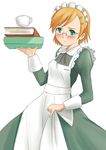  balancing blush book cup ginjyasei glasses godou_tsugumi green_eyes maid pinky_out solo teacup tokimeki_memorial tokimeki_memorial_4 