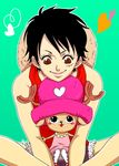  54k antlers black_eyes black_hair genderswap genderswap_(mtf) green_background hat luffyko one_piece pink_hat red_eyes scar short_hair short_shorts shorts straw_hat tony_tony_chopper top_hat 