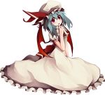  bad_id bad_pixiv_id bat_wings blue_hair blush colored_eyelashes dress finger_to_mouth full_body grey_hair hands hat highres looking_up purple_eyes remilia_scarlet smile solo sorrau thinking touhou transparent_background wings 