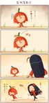  4koma :&lt; :d blush_stickers chibi comic habanero habanero-neesan habanero-tan long_hair multiple_girls open_mouth original running shigatake short_hair smile sweat tears thighhighs translated turn_pale 