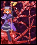  bad_id bad_pixiv_id blue_eyes boots bow chain dress elbow_gloves eva_beatrice flower gloves hat mit_(mitn) orange_hair rose sitting solo staff umineko_no_naku_koro_ni 