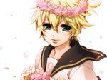  bad_id bad_pixiv_id blonde_hair double_click_(artist) flower green_eyes hair_flower hair_ornament head_wreath kagamine_len looking_at_viewer male_focus smile solo vocaloid 