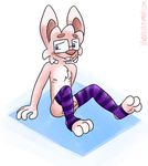  2015 anthro blush clothing lagomorph legwear lewdzilla male mammal moot_(lewdzilla) nipples penis rabbit simple_background smile solo thigh_highs 