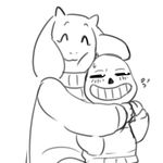  affection blush chibimu clothing cute duo female happy hug sans simple_background smile toriel undertale video_games white_background 