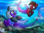  blue_eyes bubble coral detailed_background duo ear_piercing equine female fin fish friendship_is_magic gills green_eyes hair headwear hooves ibsn m.k.panda male mammal marine my_little_pony necklace open_mouth pegasus piercing sea_pony stubble teriyaki_pegasus tongue underwater water wings 