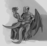  anthro balls breasts claws digitigrade dinosaur dolphinwarrior dragon female greyscale grin hat male male/female mastery_position monochrome muscular open_mouth penetration penis raptor scalie sex sitting vaginal vaginal_penetration wings 