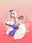  &lt;3 2015 anthro apron artist-apprentice587 big_breasts blue_eyes blush bow breasts cleavage clothed clothing female food fur hair kneeling mammal naked_apron nipples nude pie smile solo toriel undertale video_games 