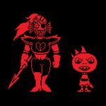  angry black_background clothing duo female fish front_view looking_at_viewer marine monochrome monster schelebro simple_background sprite teeth underfell undertale undyne undyne_(underfell) video_games weapon 