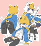  blush butt cat clothed clothing cub cum cum_on_butt erection feline looking_at_viewer male mammal melee_weapon precum solo sword tamgk weapon young がく 