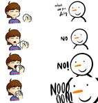  brown_hair carrot clothing comic dialogue eating english_text hair holding human male mammal not_furry protagonist_(undertale) smile snowball snowman text undertale vegetable video_games wasajoke 