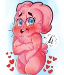  2015 anthro blue_eyes blush breasts butt chubby covering crossgender embarrassed female fluffy fur kmf97 lagomorph looking_at_viewer mammal nude open_mouth pink_skin rabbit richard_watterson simple_background solo the_amazing_world_of_gumball towel 