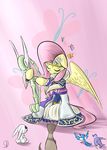  2015 angel_(mlp) arthropod avian bird butterfly clothing dress equine female flower fluttershy_(mlp) friendship_is_magic harp insect kneeling lagomorph mammal musical_instrument mustelid my_little_pony pegasus phuocthiencreation plant rabbit solo weasel wings 