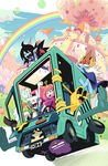  2girls adventure_time car colorful commentary_request finn_the_human gashi-gashi ground_vehicle gunter highres ice_king jake_the_dog lumpy_space_princess marceline_abadeer motor_vehicle multiple_boys multiple_girls princess_bonnibel_bubblegum rainbow stretched_limb 