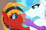  2015 asksaintcolarix blue_eyes boop colarix dildo duo english_text equine fan_character female female/female feral friendship_is_magic fur hair mammal multicolored_hair my_little_pony nude pussy_juice red_fur sex_toy smirk teal_eyes teal_hair text two_tone_hair twotail_(mlp) white_fur 