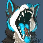  aeznon blue_fur canine fox fur green_eyes imminent_vore macro mammal micro neltruin prevore saliva teeth tongue vore wolf 