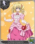  bishop_(chess) blonde_hair blue_eyes card_(medium) character_name chess_piece dress drill_hair hair_ornament high_school_dxd long_hair looking_at_viewer official_art pink_dress ravel_phenex smile solo trading_card 