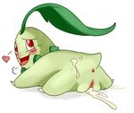  anus blush chikorita cum cum_drip cum_in_pussy cum_inside dripping female looking_back nelsonnoir nintendo open_mouth pok&eacute;mon pussy red_eyes solo tongue tongue_out video_games 