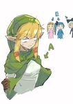  blonde_hair blue_eyes breast_envy capelet cia_(zelda_musou) directional_arrow gloves green_capelet hat lana_(zelda_musou) leather leather_gloves linkle long_hair multiple_girls pointy_ears princess_zelda ruru_(lulubuu) sidelocks sketch the_legend_of_zelda white_background zelda_musou 