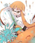  bad_id bad_pixiv_id bike_shorts domino_mask holding inkling kamaboko_(ossann0125) long_hair mask open_mouth orange_eyes orange_hair oversized_object paint_roller paint_splatter pointy_ears shirt smile solo splat_roller_(splatoon) splatoon_(series) splatoon_1 standing t-shirt tentacle_hair translated 