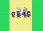  androgynous animal_ears animated animated_gif blonde_hair brown_eyes brown_hair chen crossover frisk_(undertale) goat_ears goat_girl hat holding_hands horrorship multiple_girls multiple_tails pixel_art smile tail toriel touhou two_tails undertale walking yakumo_ran yellow_eyes 