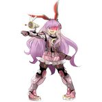  alternate_costume animal_ears animal_print armor armored_boots armored_dress boots bunny bunny_ears bunny_print carrot carrot_print crescent_moon food_print frilled_skirt frills full_body gloves gun kia_(tumblr) lavender_hair long_hair lunatic_gun moon open_mouth power_armor red_eyes reisen_udongein_inaba round_teeth scouter skirt smile solo stance star star_print teeth touhou very_long_hair weapon 