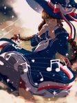  bangs beamed_sixteenth_notes blurry braid brown_hair capter closed_eyes dress eighth_note hat highres instrument musical_note ocarina oounabara_to_wadanohara pointy_ears quarter_note sailor_collar sailor_dress sidelocks solo tears treble_clef twin_braids wadanohara witch_hat 