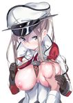  blonde_hair blush breast_grab breasts breasts_outside grabbing graf_zeppelin_(kantai_collection) guided_breast_grab hair_between_eyes hat kantai_collection large_breasts long_hair looking_at_viewer maji_(etonato) nipples pov solo_focus twintails 