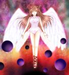  akura_(arc_the_lad) angel_wings arc_the_lad arc_the_lad_ii breasts dress flying highres long_hair magic no_pants red_hair solo wings 