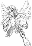  armor bodysuit cabbie_hat gauntlets gene_(gear_gene) greyscale hair_ornament hat highres monochrome neptune_(series) next_white sketch symbol-shaped_pupils white_heart wings 