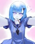  blue_hair blue_skin electricity food food_in_mouth genderswap genderswap_(mtf) hair_ornament heart jewelry league_of_legends looking_at_viewer mouth_hold nam_(valckiry) necklace personification pocky purple_eyes short_hair solo xerath 