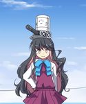  animated animated_gif black_hair blush day firing futatsuki_hisame hand_on_hip kantai_collection multicolored_hair naganami_(kantai_collection) phalanx_ciws pink_hair sky visor_cap yellow_eyes 