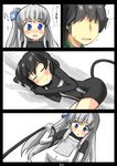  2girls artist_self-insert bad_hands black_hair blue_eyes cable comic corpse faceless faceless_male gaoo_(frpjx283) highres mind_control multiple_girls original side_ponytail tablet-tan translated trembling white_hair 