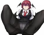  alternate_hair_length alternate_hairstyle between_breasts black_legwear black_skirt black_vest blush breasts collared_shirt demon_wings koakuma large_breasts legs long_sleeves miniskirt necktie necktie_between_breasts nicutoka panties pantyhose pantyshot pantyshot_(sitting) red_eyes red_hair red_neckwear seductive_smile shirt sidelocks simple_background sitting sketch skirt smile solo spread_legs sweat thick_thighs thighs toes touhou underwear vest white_background white_panties white_shirt wings 