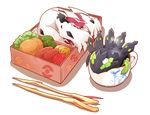  azuma_minatsu broccoli chopsticks cup food gen_6_pokemon in_container in_cup katsu_(food) legendary_pokemon no_humans obentou poke_ball pokemon pokemon_(creature) rice salad sausage shiny_pokemon simple_background steam tomato white_background xerneas yveltal zygarde 