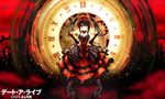  absurdres black_hair blush breasts cleavage clock copyright_name date_a_live english gears gothic_lolita hands_on_hips heterochromia highres lolita_fashion md5_mismatch medium_breasts pigeon-toed red_eyes smile solo tokisaki_kurumi tsubasaki twintails yellow_eyes 