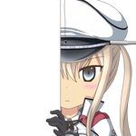  anchor black_gloves blonde_hair blue_eyes blush cape eyebrows_visible_through_hair gloves graf_zeppelin_(kantai_collection) hair_between_eyes hat jacket kantai_collection looking_at_viewer nagineko peeking_out solo transparent_background tsurime twintails 