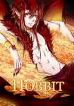  abs earrings gold horns jewelry male_focus money nail_polish personification pointy_ears red_hair scales shirtless smaug solo takoyaki_kenken the_hobbit wings yellow_eyes 