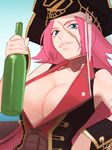  amino_(tn7135) bad_id bad_pixiv_id blue_eyes bottle breasts cleavage fate/extra fate_(series) francis_drake_(fate) hat large_breasts looking_at_viewer pink_hair pirate_hat scar solo wine_bottle 
